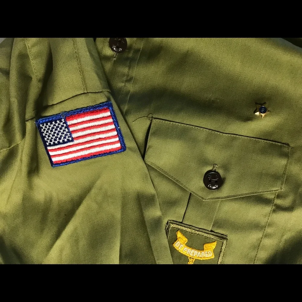 VINTAGE BOY SCOUT HAT & SHIRT with patches